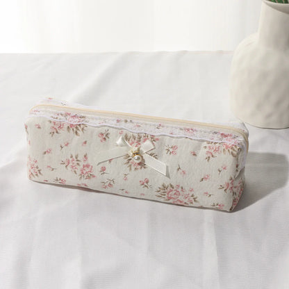 Cotton Lace Trim Storage Bag for Makeup Brushes, Cotton Makeup Bag, Toiletry Travel Soft Brush Pouch for Women, Artistic Style