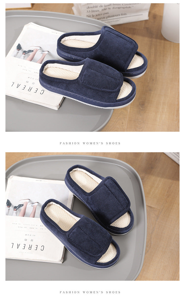 Factory direct wholesale Velcro loose feet wide fat swollen adjust middle-aged men's and women's cloth shoes linen slippers foreign trade