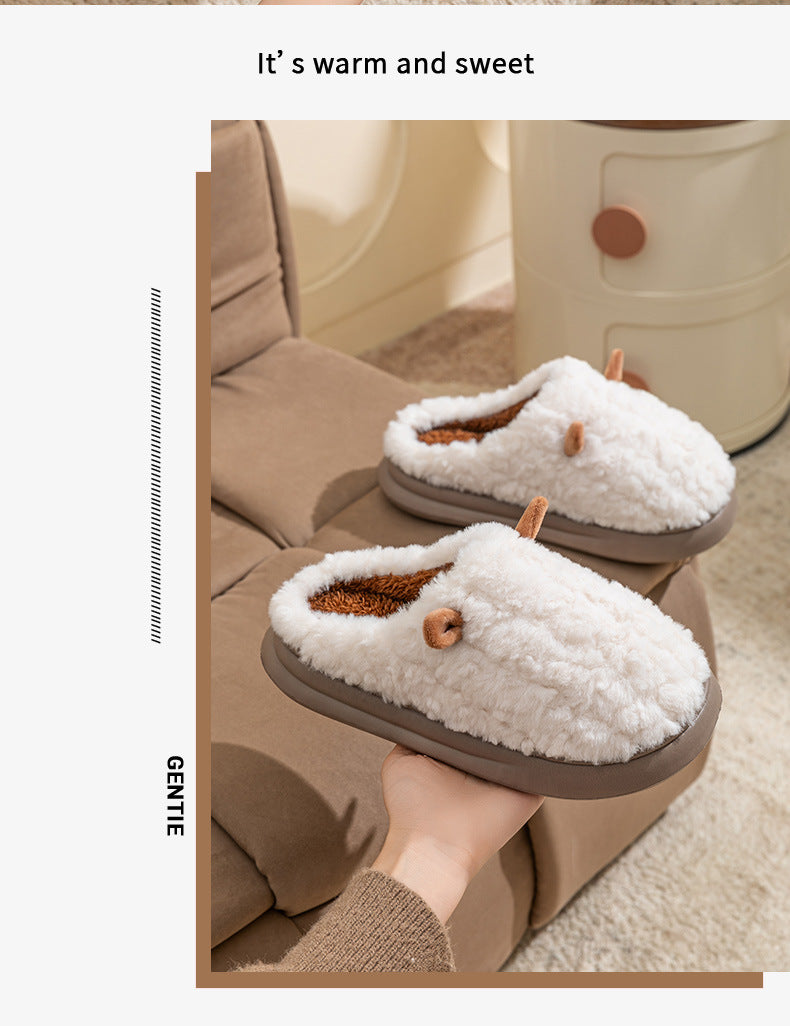 Cotton Slippers for Women, Cute Girly Heart, Indoor Home, Non-Slip, Warm, Couple Style, Dormitory Wearable Slippers for Men, Autumn and Winter