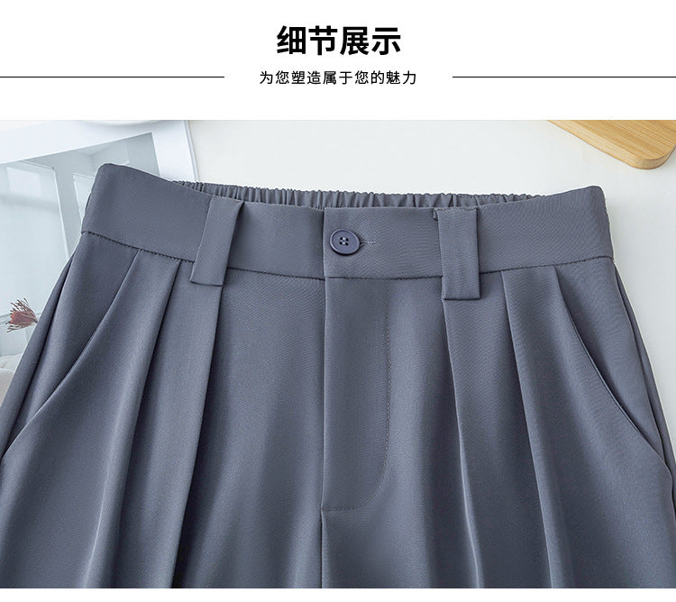 New Style Ice Silk Suit Pants for Petite Women, Cropped Straight-Leg Pants, Summer Thin Cigarette Pants, Free Shipping