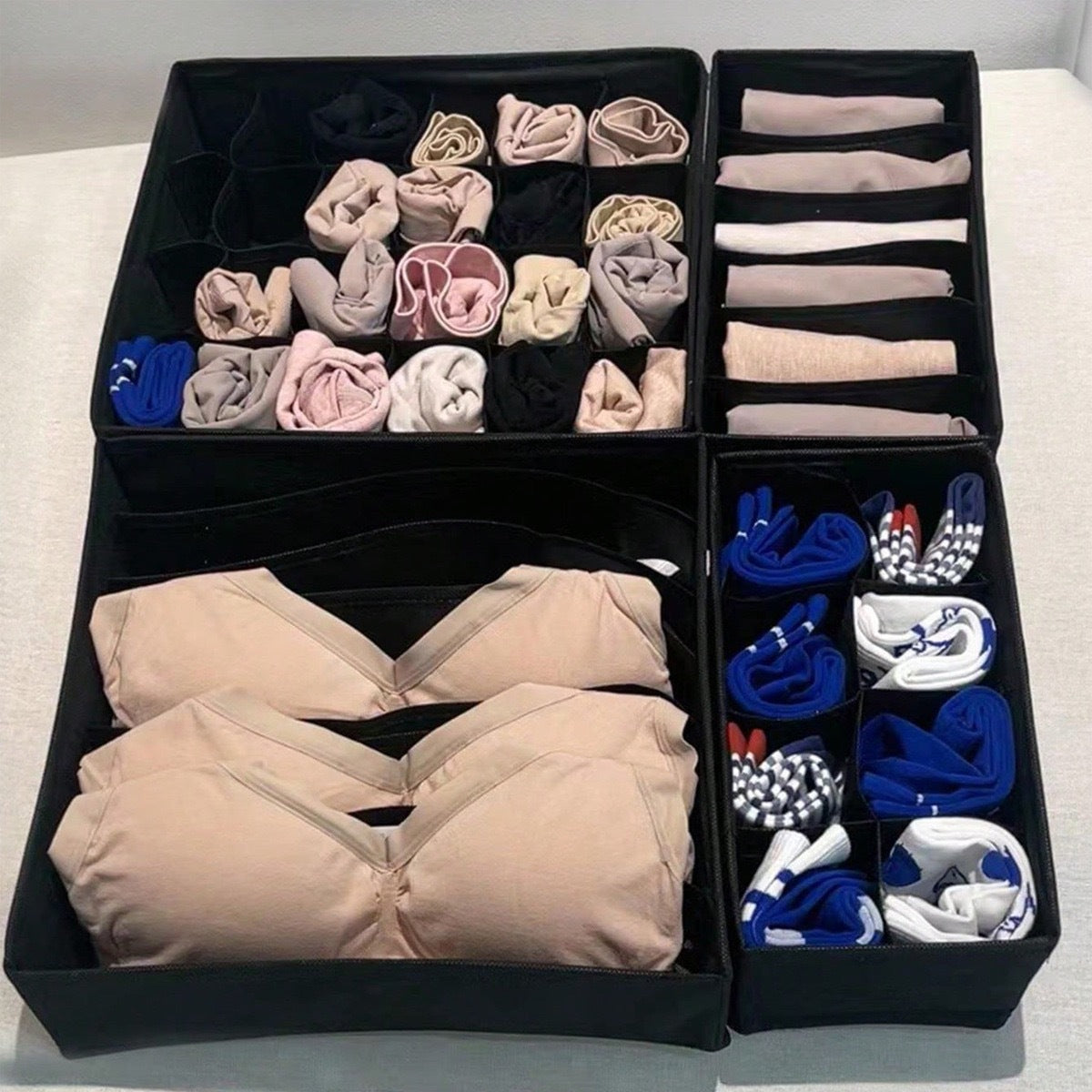 Underwear Compartmentalized Storage Box Four-Piece Set, Sock Storage Box, Fabric Home Storage, Bra Organizer, Multi-Compartment Classification Storage Box