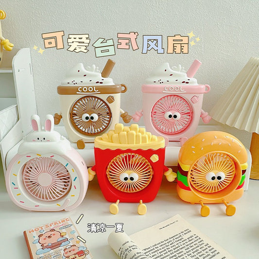 Food Toy Series Cartoon Electric Fan Summer Small Dormitory Fan USB Mini Fan Portable Handheld Fan