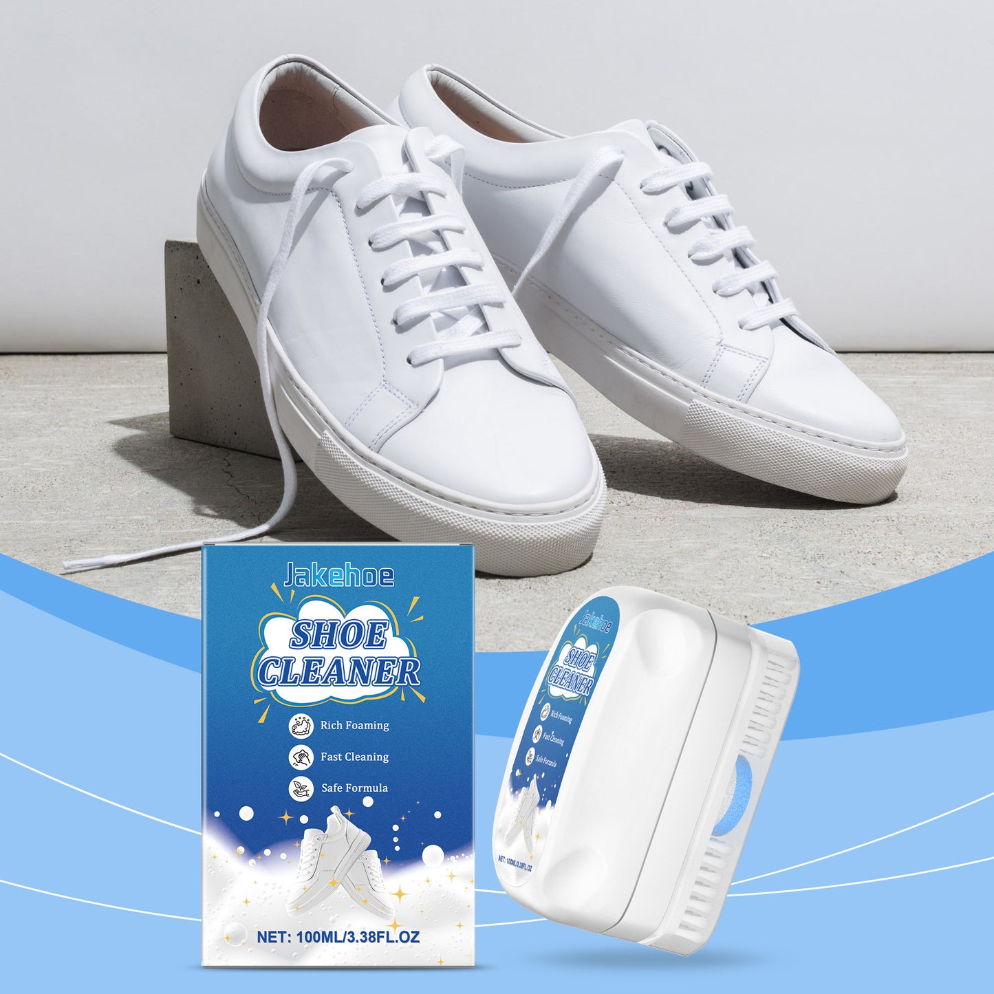 Jakehoe Sports Shoe Cleaner White Shoe Foam Cleans Quickly Removes Stains Without Damaging the Upper Comes with a Brush Head