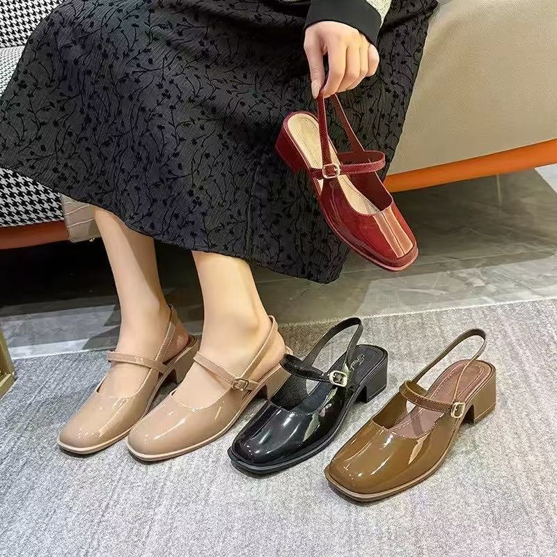 Cross-border Square Thick Heeled Baotou Sandals Women's 2025 Foreign Trade New Summer Fashion Women's Shoes Mary Jane Shallow Mouth Shoes