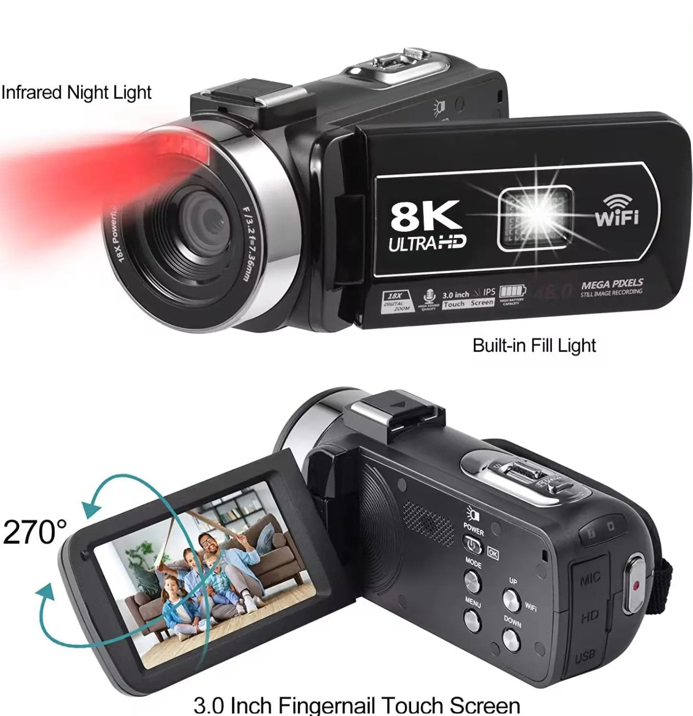 Cross-border 8KWIFI HD digital camera touch screen handheld automatic video travel wedding VLOG digital camera