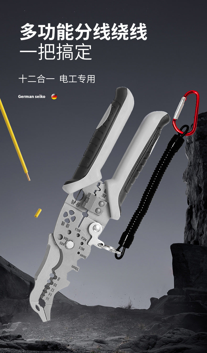 Factory in stock wholesale German elbow wire stripper multi-function electrical pliers wire crimping pliers 12 in 1 wire cutter pliers