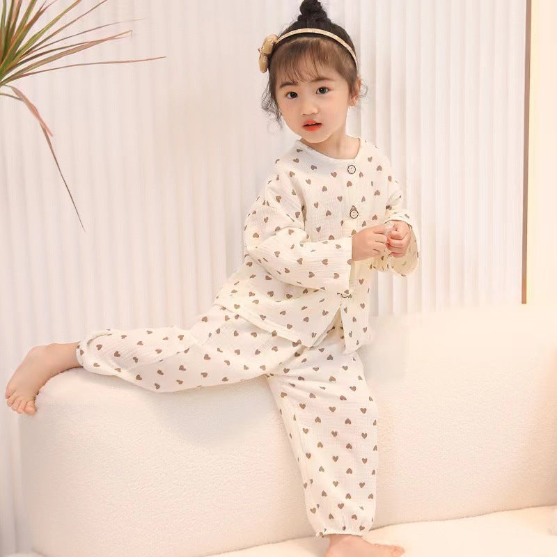 New Class A Children's Cotton Yarn Pajamas suit Boys and Girls Home Clothes Two-piece Cotton Baby's Spring and Autumn and Summer Children's Clothing