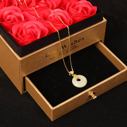 S925 Sterling Silver Hetian Jade Necklace for Women, Chinese Style with the Character for Fortune, Versatile Light Luxury Collarbone Chain, Elegant Gift Accessory, Jade