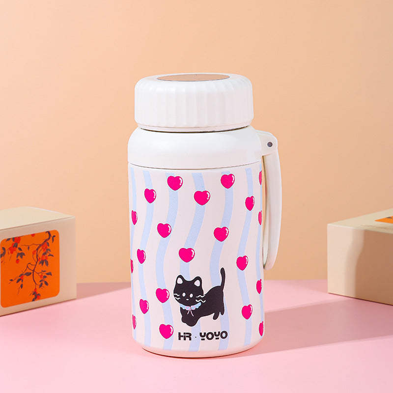 Cartoon cute high-value large-capacity new thermos stainless steel outdoor sports portable rope coffee cup
