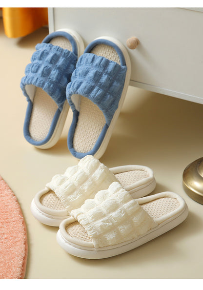 Japanese Linen Slippers for Women Spring & Fall Home Indoor Puff Cotton and Linen Silent Non-Slip Thick-Soled Bathroom Slippers for Men Wholesale