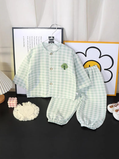 Boys and Girls Cloud Cotton Home Clothes Set Summer Cardigan Cartoon Kidsren's Pajamas Tops Pants Spring & Fall Two-Piece Set
