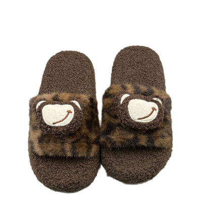 2025 Autumn and Winter New Leopard Print Warm Fur Slippers, One-Line Outer Wear Cotton Slippers, Home Slippers, Fashionable Outer Wear Slippers for Women