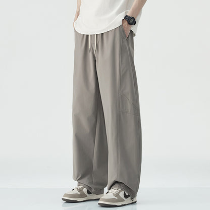 Danpaoni | summer thin casual pants men's American fashion retro loose straight pants elastic waist youth pants