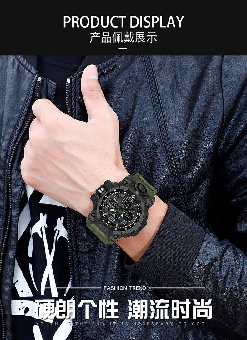 Sanda Hot-Selling Watch Korean Version Student Party Multi-Functional Waterproof Alarm Clock Electronic Watch Cool Dual Display Luminous Sports Watch by PDG ibma