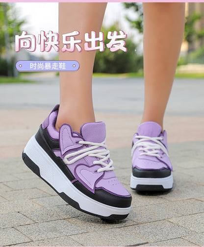 Teenagers Roller Skating Shoes for Girls and Students with Brake Button Pulley Sports Shoes That Can Walk and Glide