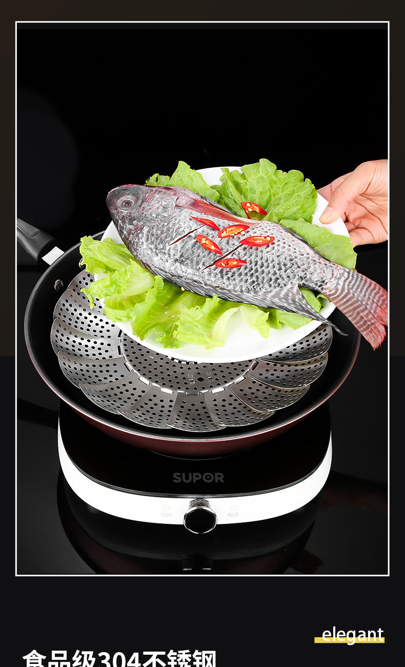 304 stainless steel retractable steamer household small steamer bag water-proof steamer multi-functional folding draining steamer wholesale