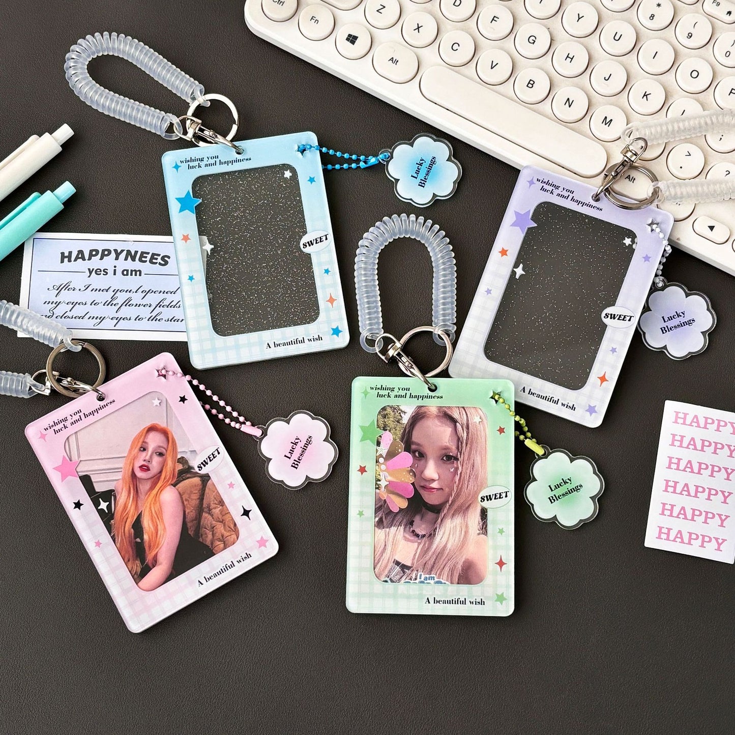 Original Ins Four-Leaf Clover Transparent Glitter Card Holder Acrylic Small Card Holder Small Card Id Card Card Film Card Holder