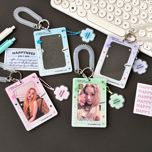 Original Ins Four-Leaf Clover Transparent Glitter Card Holder Acrylic Small Card Holder Small Card Id Card Card Film Card Holder