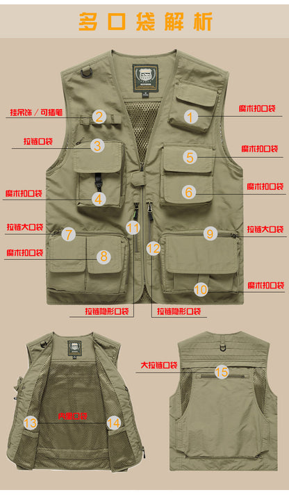 Four Seasons Photography Tooling Multi-Pocket Quick-Dry Vest Safety Waistcoat Logo Printing Men's and Women's Wear