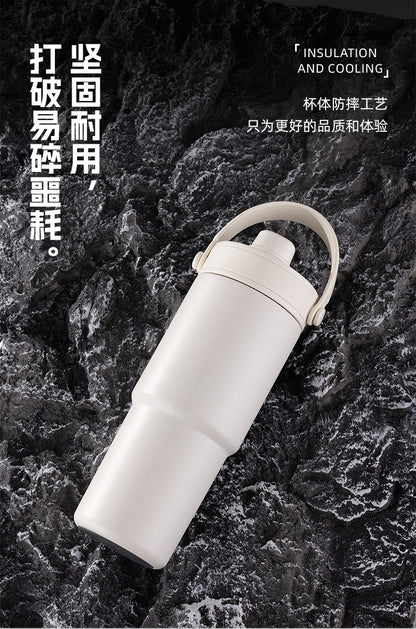 Cross-border high-value 316 stainless steel thermos cup large-capacity double-drink ceramic liner car cup portable handle cup