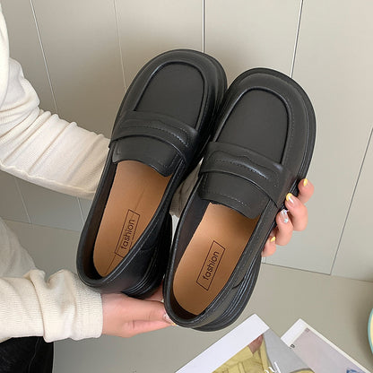 Thick-Soled Loafers British Style Slip-On White Shoes for Women 2025 New Versatile Toe-Toe Shoes Cross-Border Foreign Trade Women's Shoes