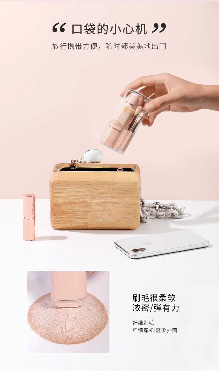 New Eight-In-One Mini Makeup Brush Set Portable Retractable Boxed Eye Shadow Brush Loose Powder Brush Concealer Brush