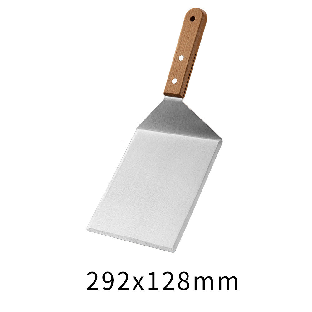 Wooden Handle Stainless Steel Spatula Korean Teppanyaki Cooking Spatula Steak Spatula Pancake Pizza Spatula Tool Set