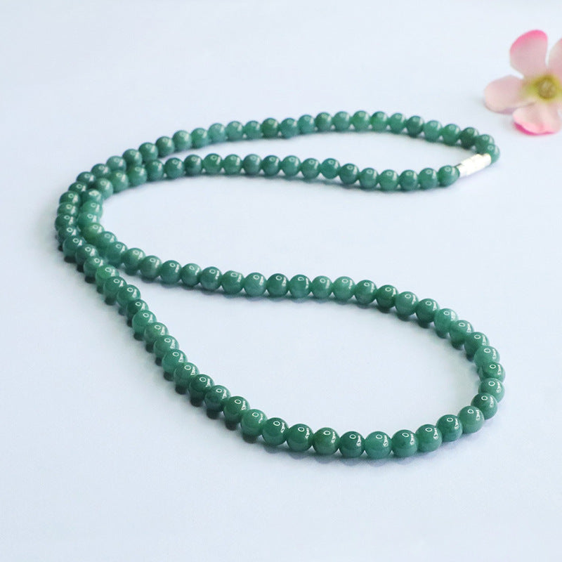 Guan Yu Natural Grade a Jade Necklace Blue Water Jade Round Bead Chain E-Commerce Live Broadcast Hot Sale Wholesale S5060601