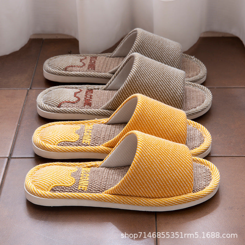 Linen Slippers Men's Breathable Indoor Home Non-slip Soft Bottom Mute Sweat Absorbing Spring and Autumn Four Seasons Foot Bear Floor Slippers