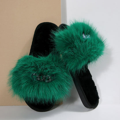 Cross-Border Foreign Trade Amazon Women's Open-Toe Thickened Flip-Flops Comfortable Soft-Soled Slippers Women's Large Size Furry Slippers