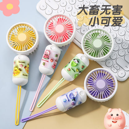 New cartoon mini fan summer outdoor portable USB rechargeable fan student dormitory desktop fan