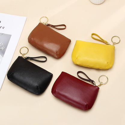 First Layer Cowhide Zipper Small Wallet Korean Style Simple Mini Keychain Coin Storage Bag Genuine Leather Coin Purse for Women