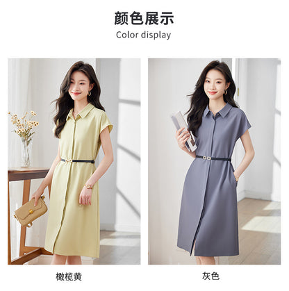 [Elegant Long Skirt] V-neck Short-sleeved dress High-end Work Clothes Mid-length Skirt Spring and Summer Business Wear Uniform