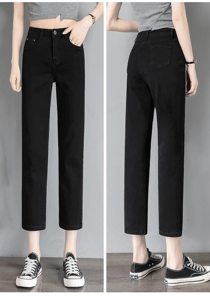 Black Straight-Leg Jeans for Women, 2026 New Summer Thin Style, Petite High-Waisted Slimming Cropped Cigarette Pants