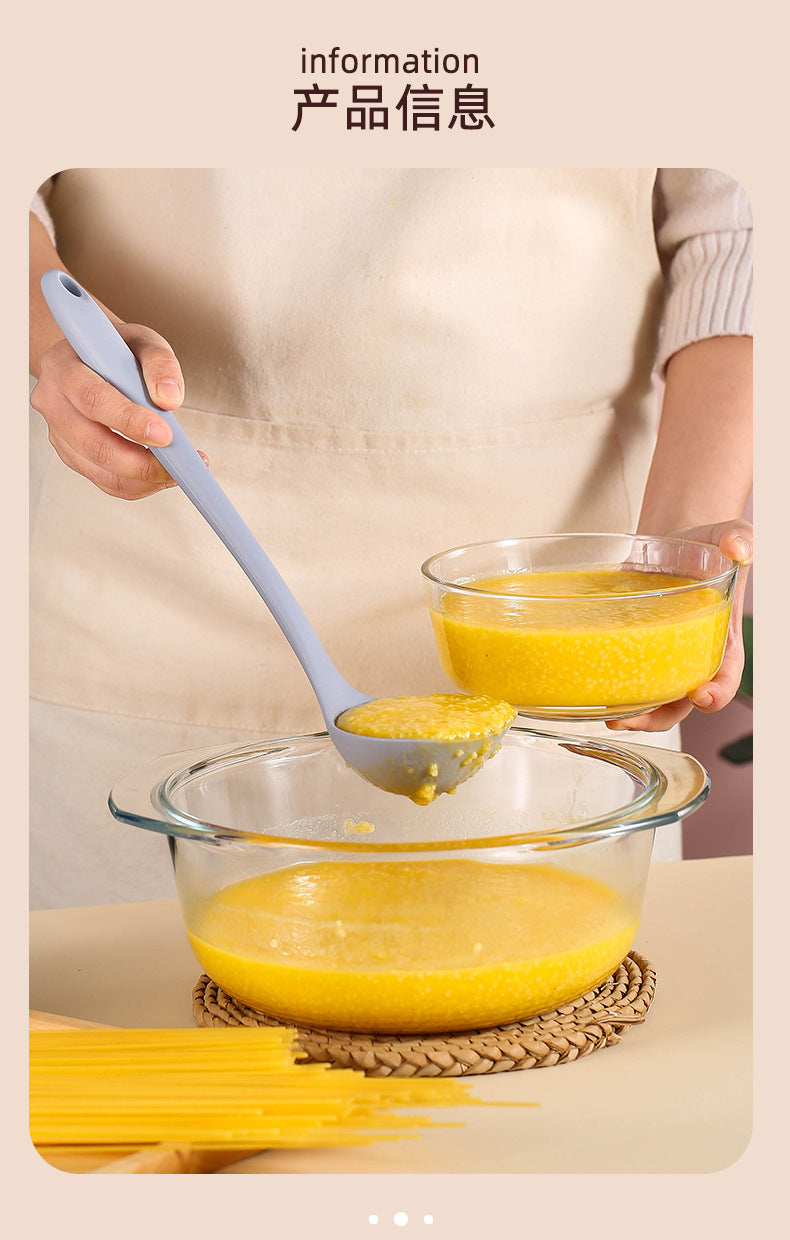 Silicone Soup Spoon Food Grade Long Handle Household Large Soup Spoon High Temperature Resistant Mini Porridge Spoon Frying Spoon Non-stick Cooking Pan Spoon
