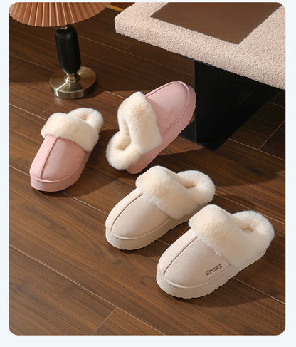 Couple's Cotton Slippers for Women, Thick-Soled, Warm, Non-Slip Home Slippers for Men, Autumn and Winter Indoor Non-Slip Soft-Soled Maternity Shoes