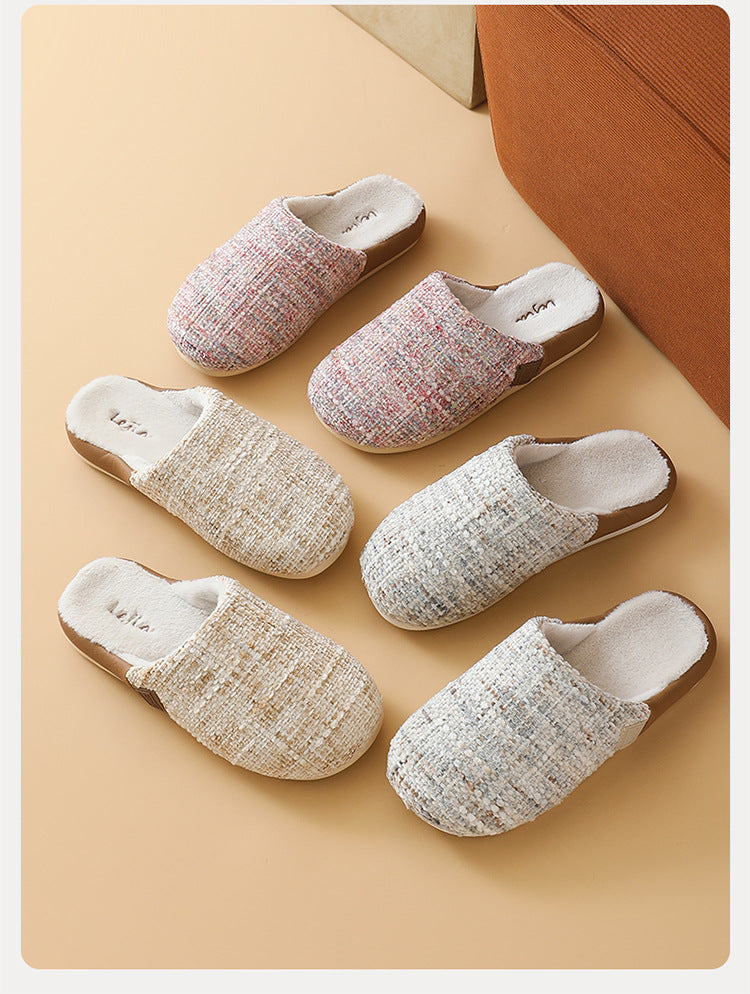 2025 New Cotton Slippers for Women, Retro Chanel Style, Winter Warm Non-Slip Indoor Slippers for Couples, Home Use for Men