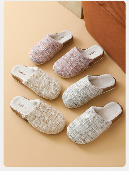 2025 New Cotton Slippers for Women, Retro Chanel Style, Winter Warm Non-Slip Indoor Slippers for Couples, Home Use for Men