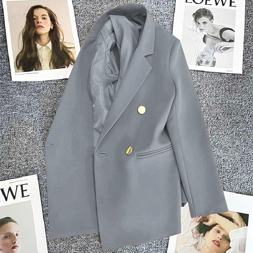Green Metal Buckle Korean Style 2024 Spring and Autumn New Milk White Suit Jacket Women's Casual All-match High-end Suit
