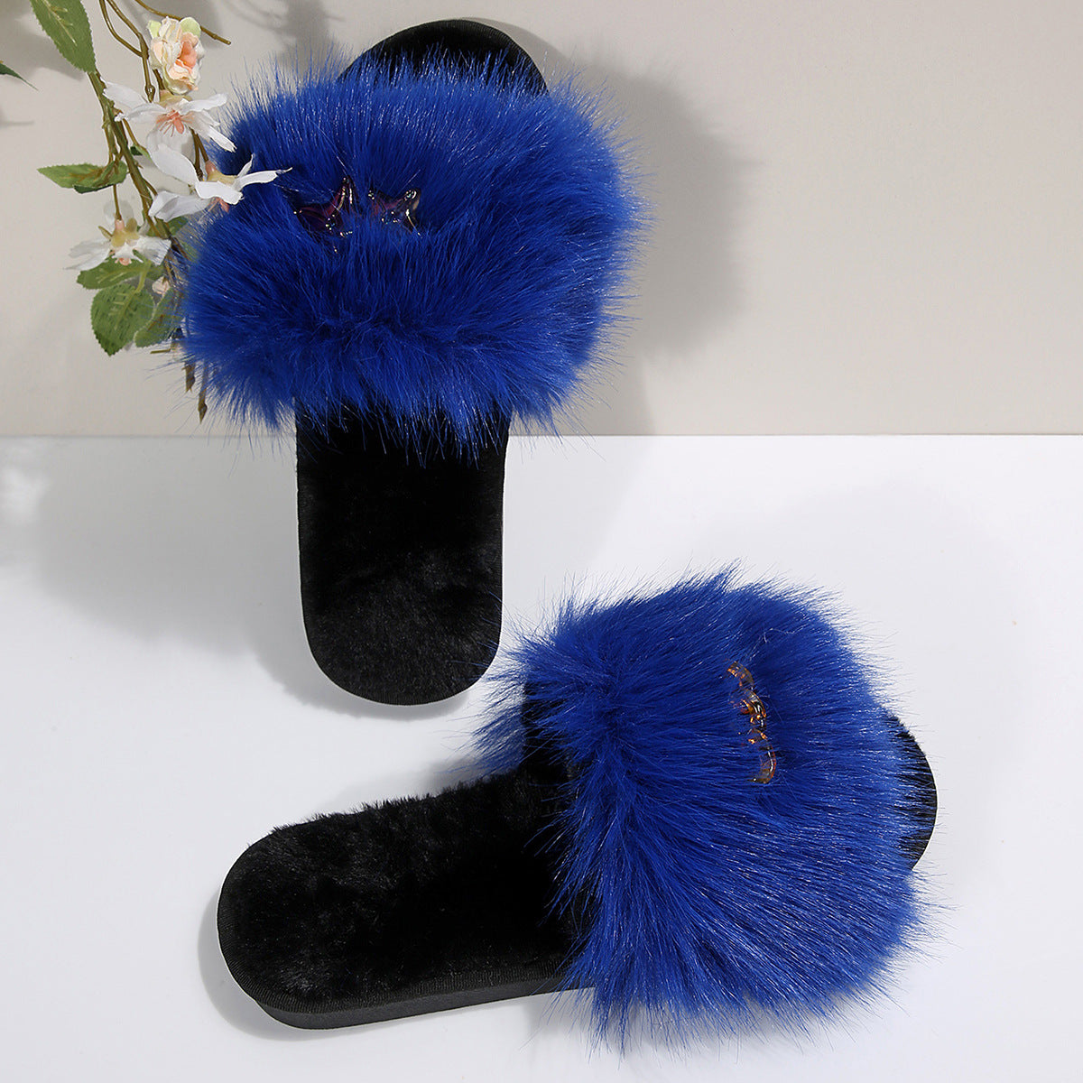 Cross-Border Foreign Trade Amazon Women's Open-Toe Thickened Flip-Flops Comfortable Soft-Soled Slippers Women's Large Size Furry Slippers
