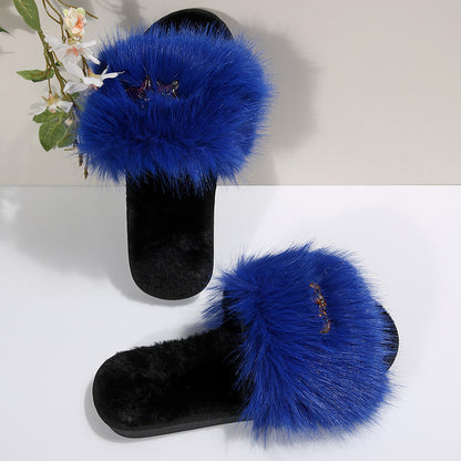 Cross-Border Foreign Trade Amazon Women's Open-Toe Thickened Flip-Flops Comfortable Soft-Soled Slippers Women's Large Size Furry Slippers