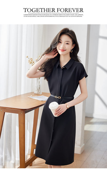 [Elegant Long Skirt] V-neck Short-sleeved dress High-end Work Clothes Mid-length Skirt Spring and Summer Business Wear Uniform