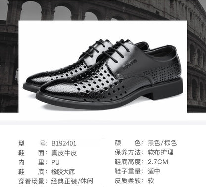 Ba Totem Summer Men's Shoes Genuine Leather Hollow Breathable Leather Shoes Men's Shoes Men's Korean Fashionable Business Dress Shoes Men's