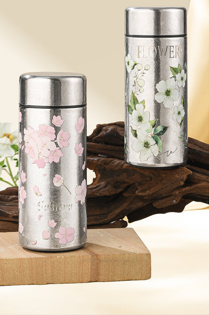 Pocket Insulated Cup Mini Compact Wave Cherry Blossom Rose Pure Titanium Coffee Mug Couple Portable Cute Healing Travel Companion
