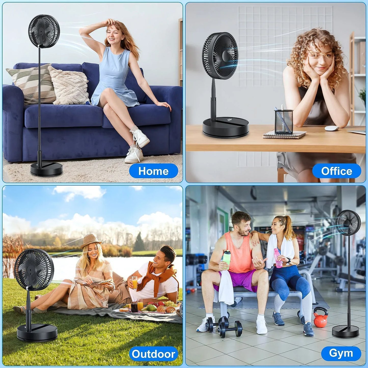 XIAOTREE Wireless Folding Desk Fan Telescopic Outdoor Travel Camping Floor Fan With 7200 mAh USB Rechargeable Fan Standing Fan