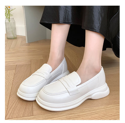 Thick-Soled Loafers British Style Slip-On White Shoes for Women 2025 New Versatile Toe-Toe Shoes Cross-Border Foreign Trade Women's Shoes
