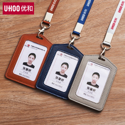 High-End Genuine Leather Card Holder with Company Logo Printing, Leather Name Badge, Employee Id Card, Access Card Holder