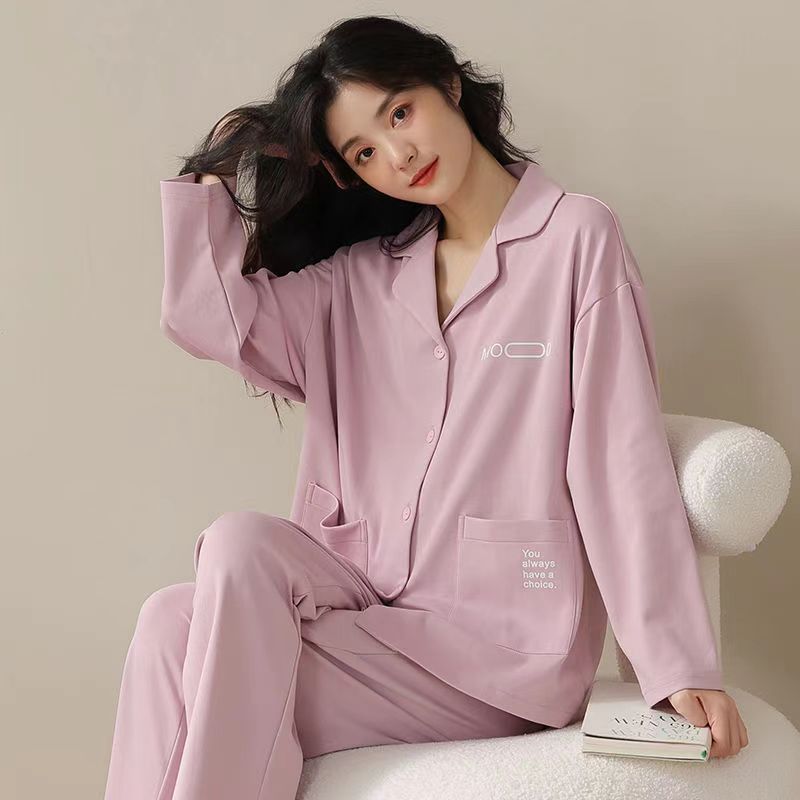 Autumn and Winter Women's 100 Pure Cotton Pajamas Women's Loose Cardigan for Middle-aged and Elderly Mothers Spring and Autumn Long-sleeved Casual Home Clothes
