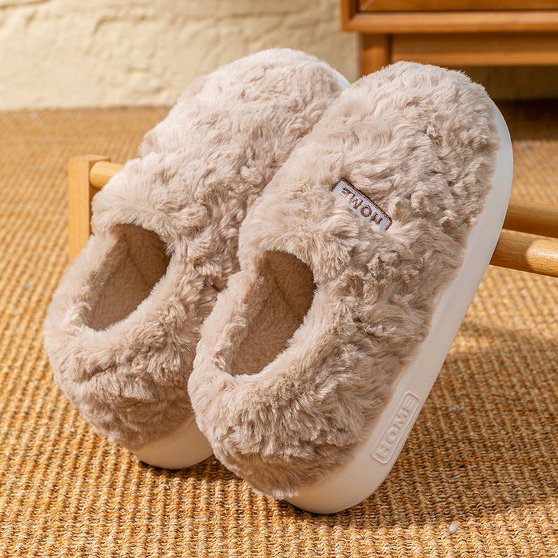 Women's Winter Indoor Warm Non-Slip Thick-Soled Cotton Slippers with Heel Cover, Maternity Cotton Shoes, Plush Outdoor Cotton Shoes for Men