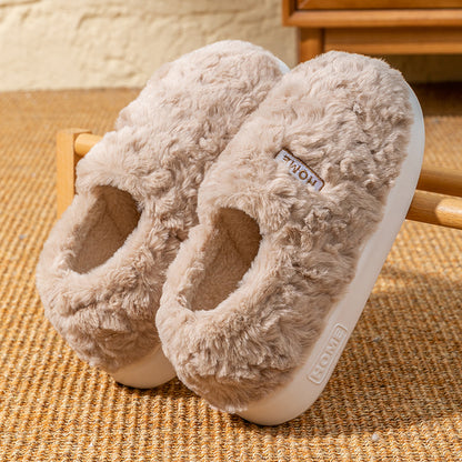 Women's Winter Indoor Warm Non-Slip Thick-Soled Cotton Slippers with Heel Cover, Maternity Cotton Shoes, Plush Outdoor Cotton Shoes for Men